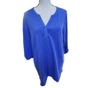 Chico's Blue Top Size Large Cotton/Modal Tab Sleeve
